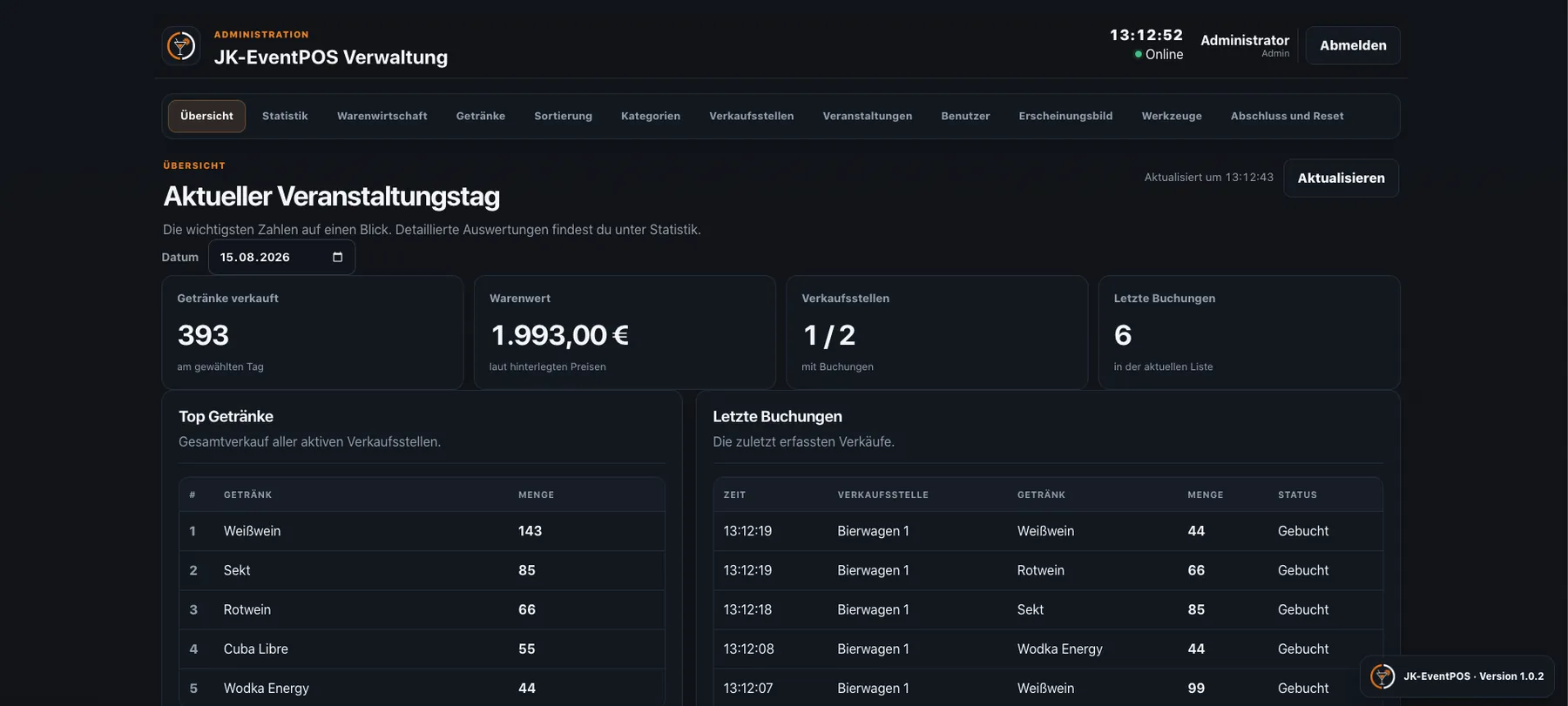 JK EventPOS Dashboard